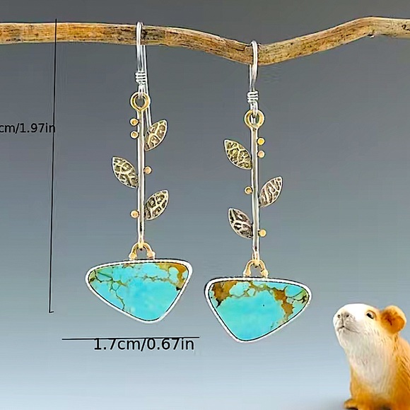 Vintage Turquoise Silver Boho Dangle Drop Earrings - Picture 4 of 4